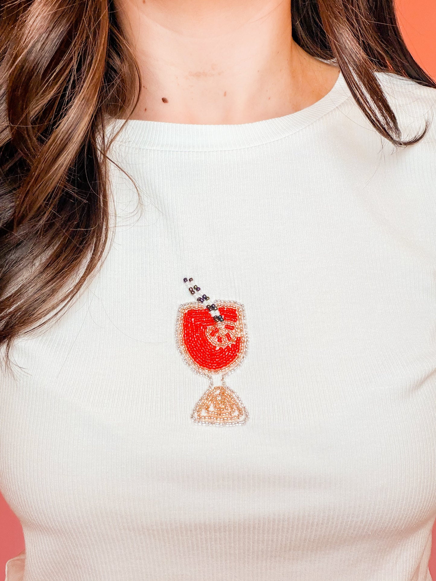 CREW NECK SHORT SLEEVE COCKTAIL BEADS TEE