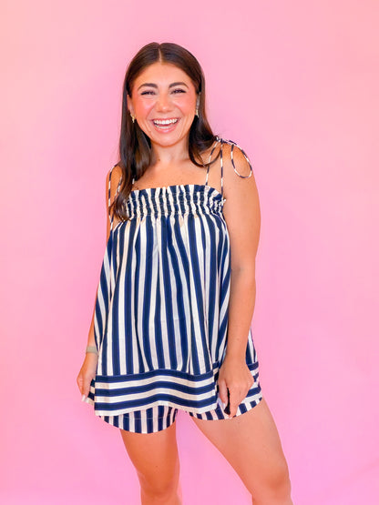 STRIPED SPAGHETTI TOP + HIGH WAISTED SHORTS SET