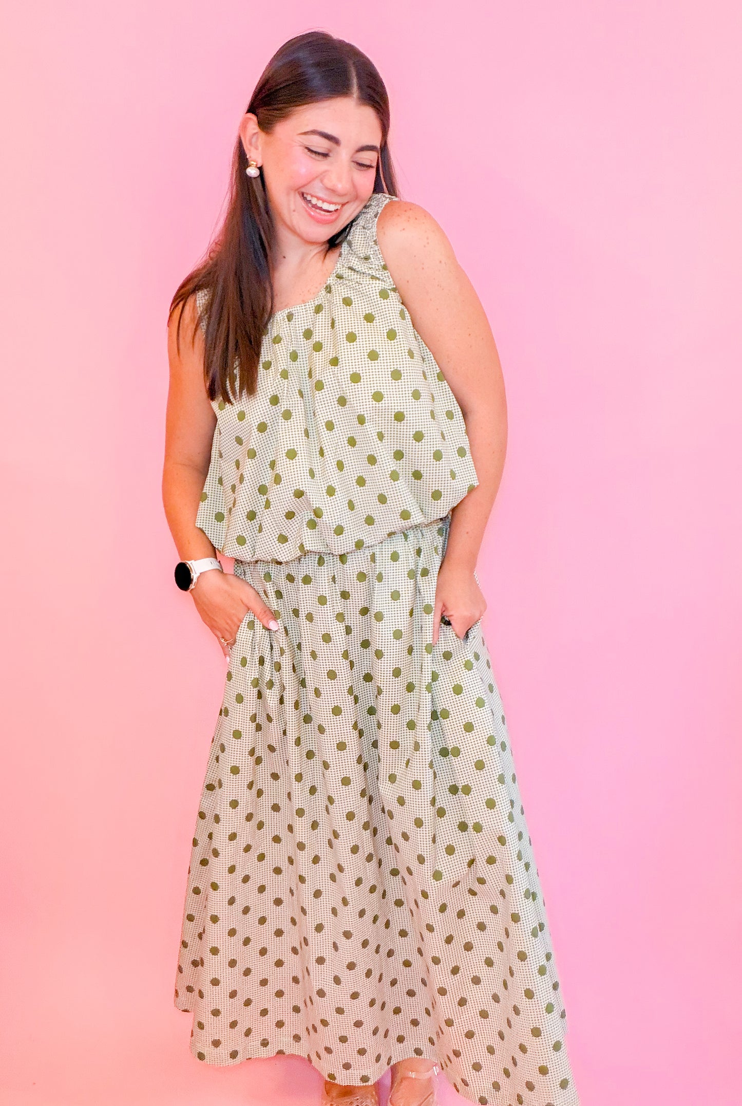 POLKA DOT MIDI SKIRT - OLIVE
