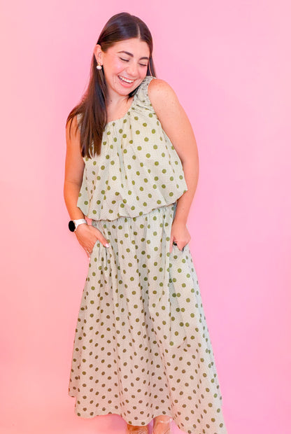 POLKA DOT MIDI SKIRT - OLIVE