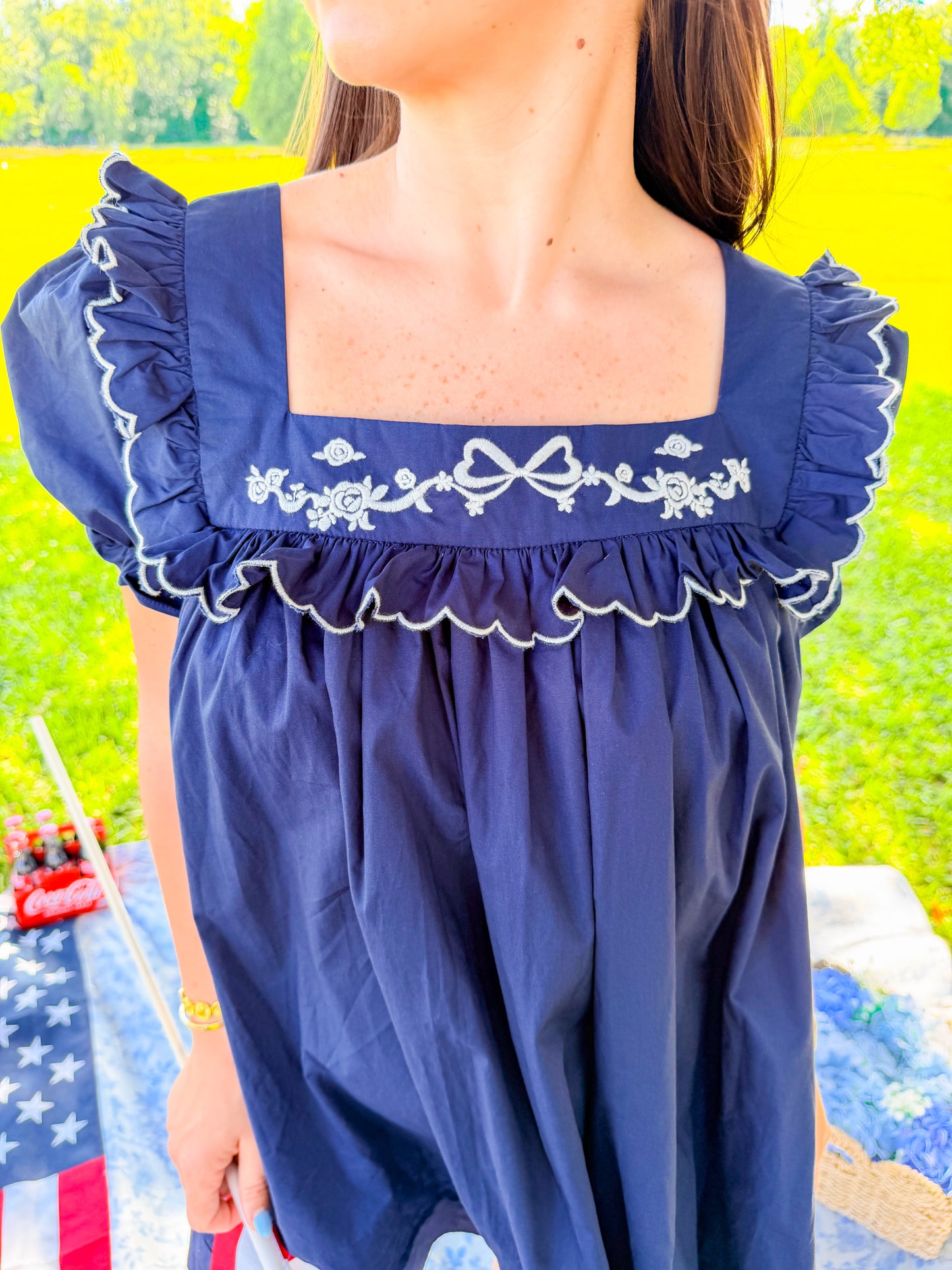 EMBROIDERED PUFF SLV MINI DRESS