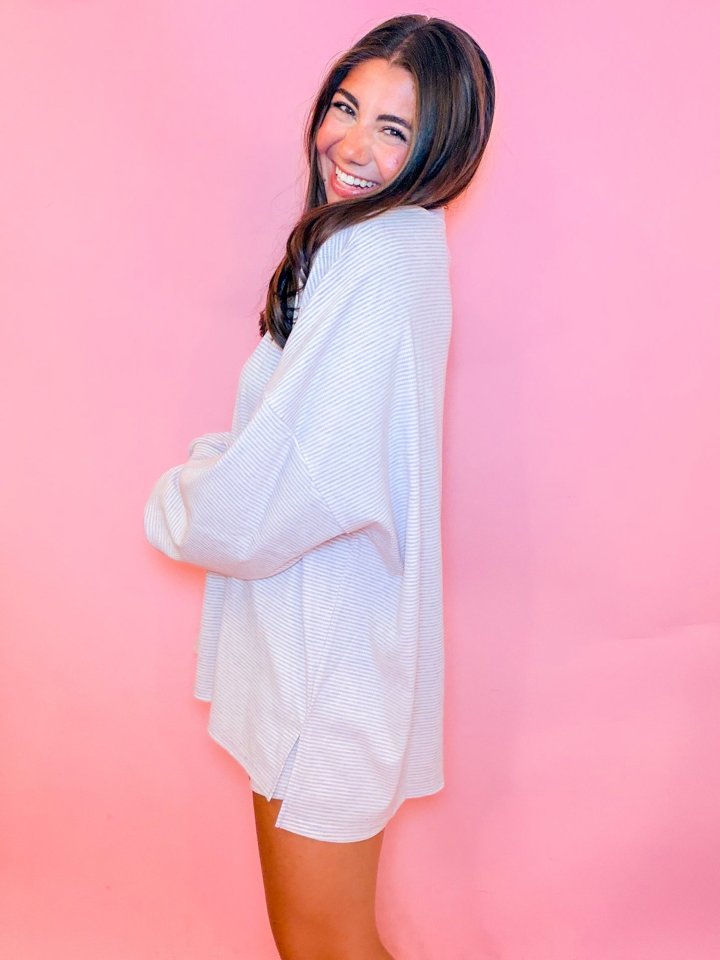 STRIPE RIBBED OVERSIZED TOP - LAVENDER