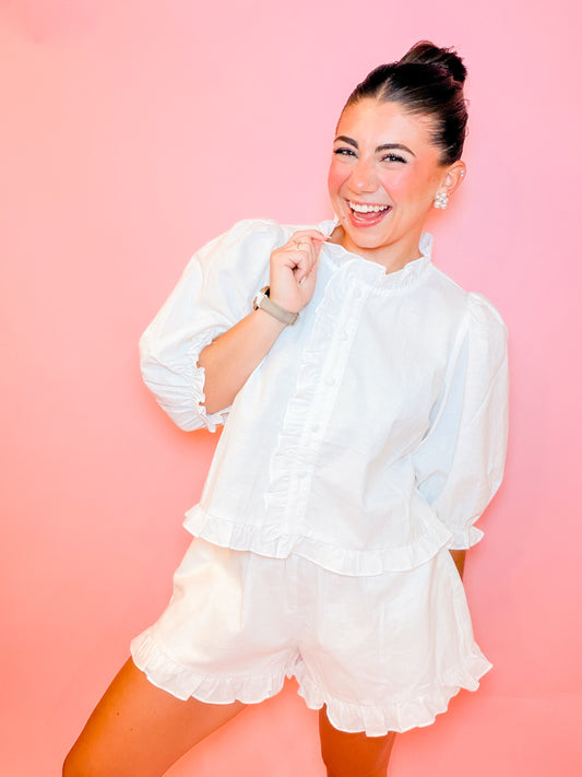 RUFFLE LINEN SHIRT + SHORTS SET