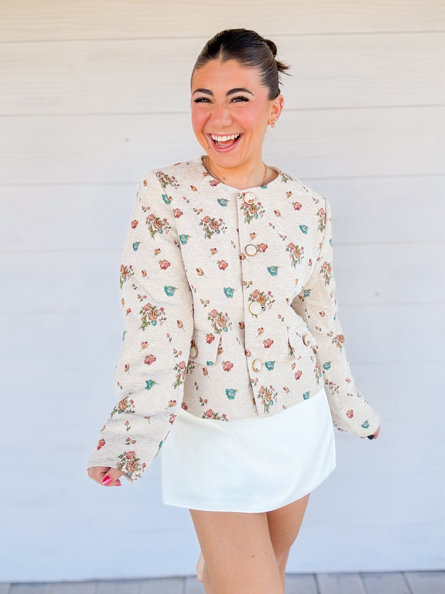 FLORAL PRINT CROPPED JACKET
