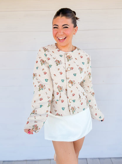 FLORAL PRINT CROPPED JACKET