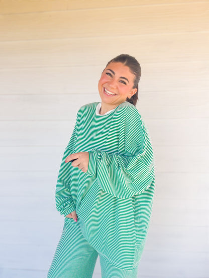 STRIPED FLEECE SLOUCHY DANI TOP