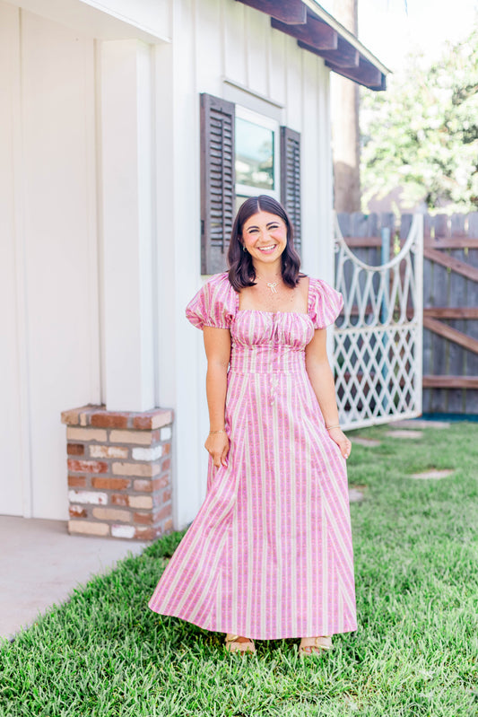 PRINTED PUFF SLEEVE MIDI DRESS