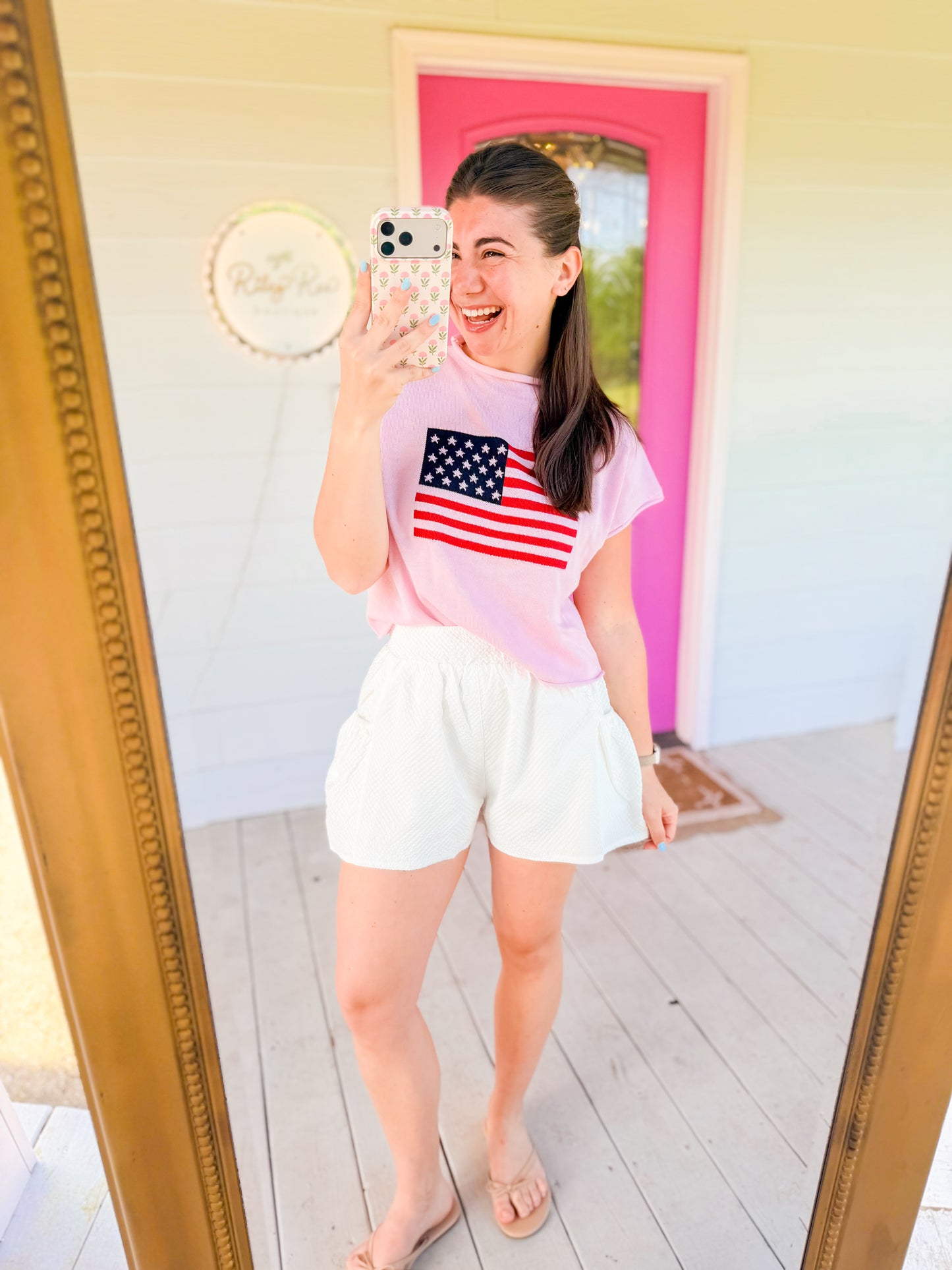 MOCK NECK USA FLAG GRAPHIC SWEATER