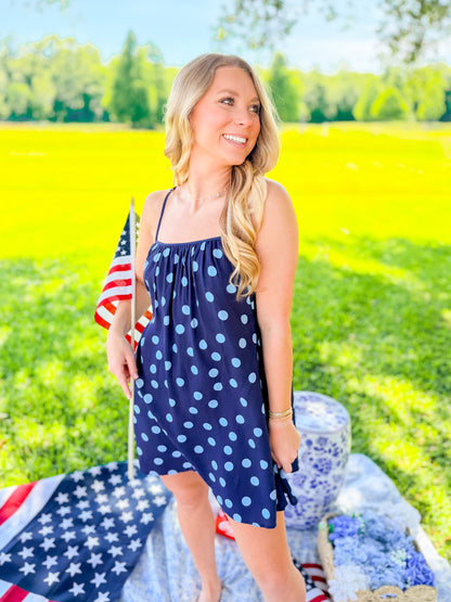 DOT CAMI MINI DRESS - NAVY