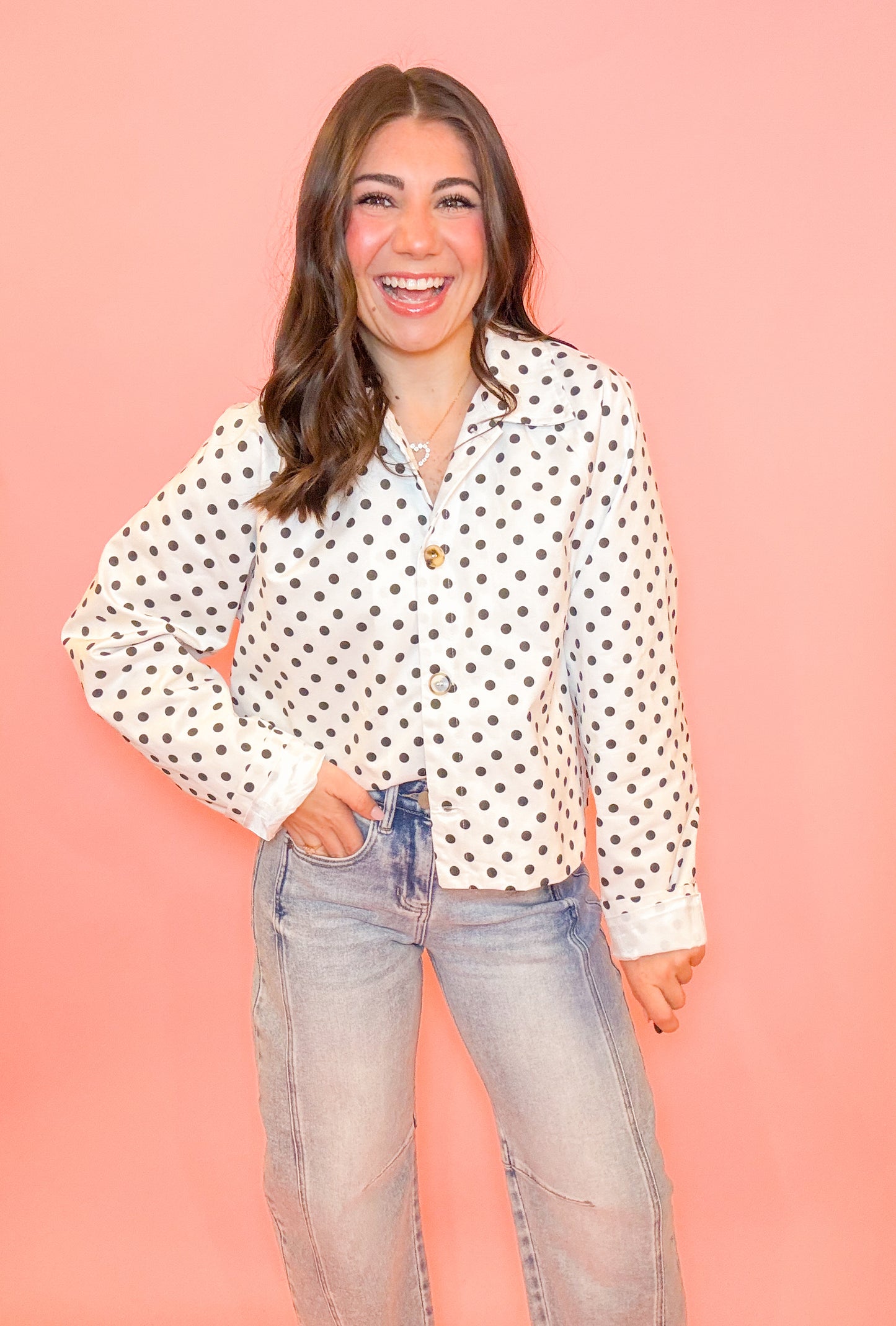 RAGLAN LONG SLEEVE POLKA DOT BOXY JACKET