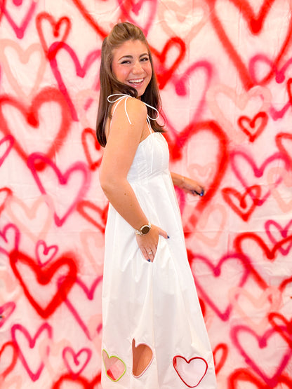 EMBROIDERED HEARTS CUT OUT MIDI DRESS