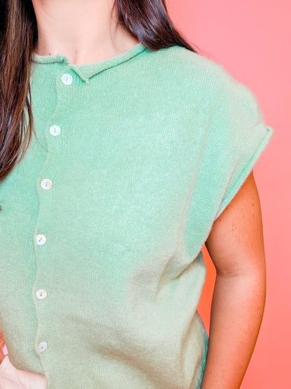 SWEATER VEST CARDIGAN - MATCHA