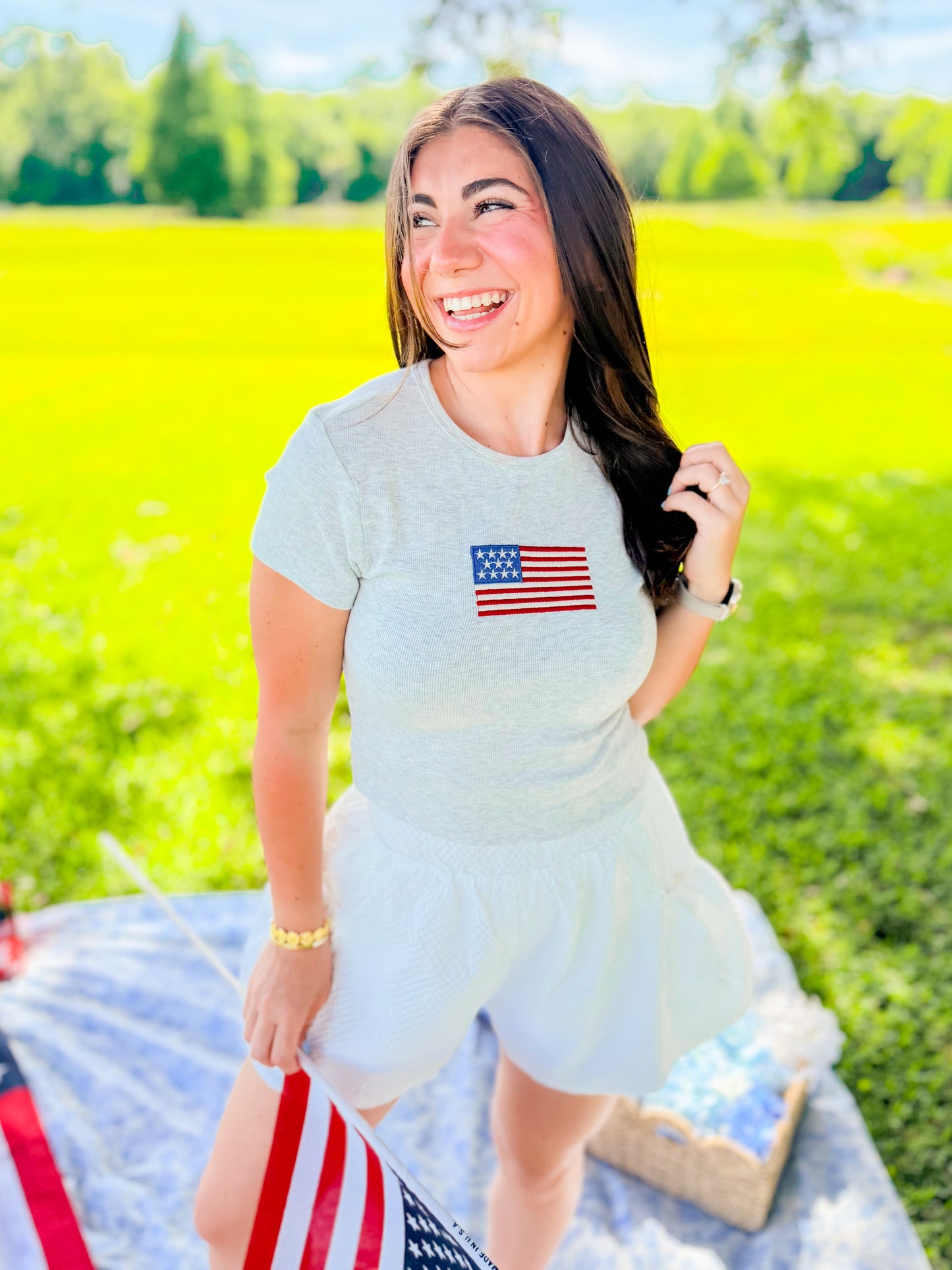 EMBROIDERED FLAG BABY TEE
