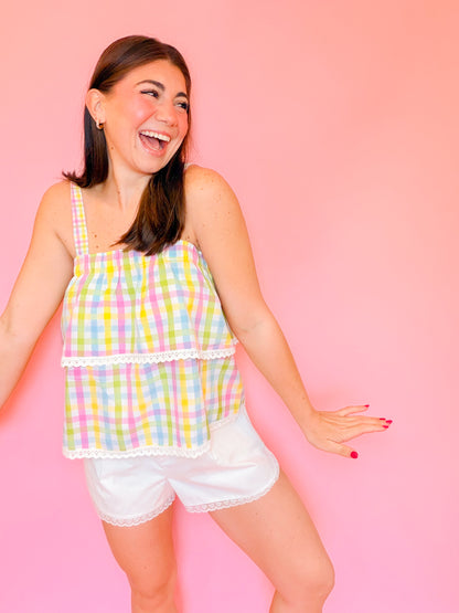 MULTICOLOR GINGHAM CAMI TOP