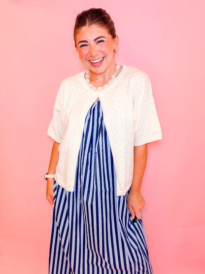 POINTELLE SINGLE BUTTON CARDIGAN - IVORY
