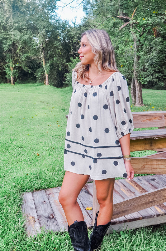 POLKA DOT SHIFT MINI DRESS