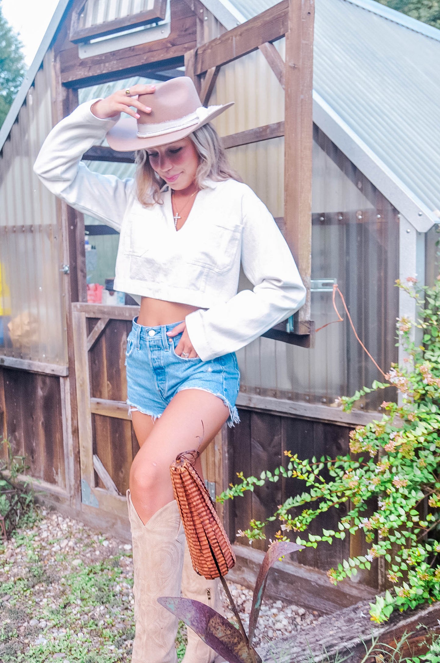 DENIM COLLARED LONG SLEEVE TOP
