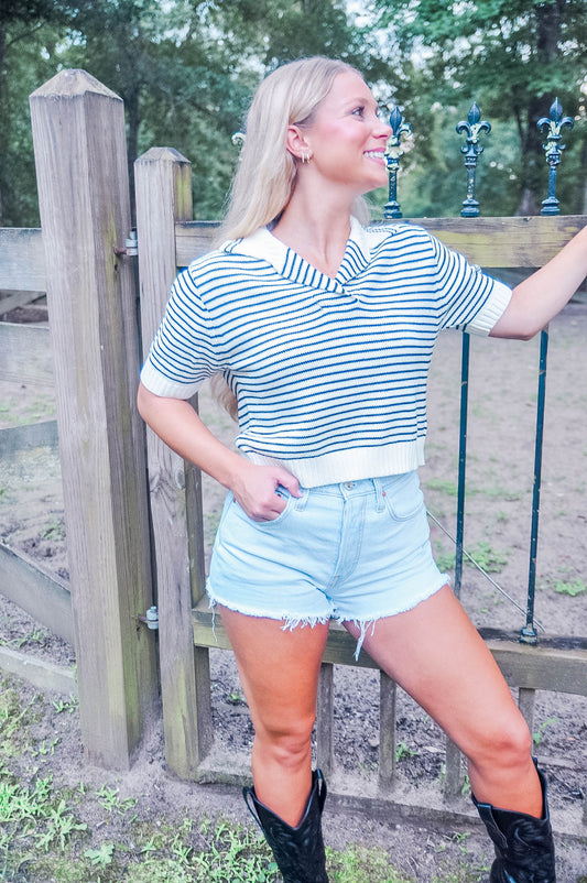 COLLARED STRIPE SWEATER