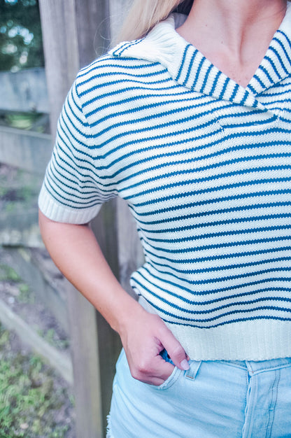 COLLARED STRIPE SWEATER