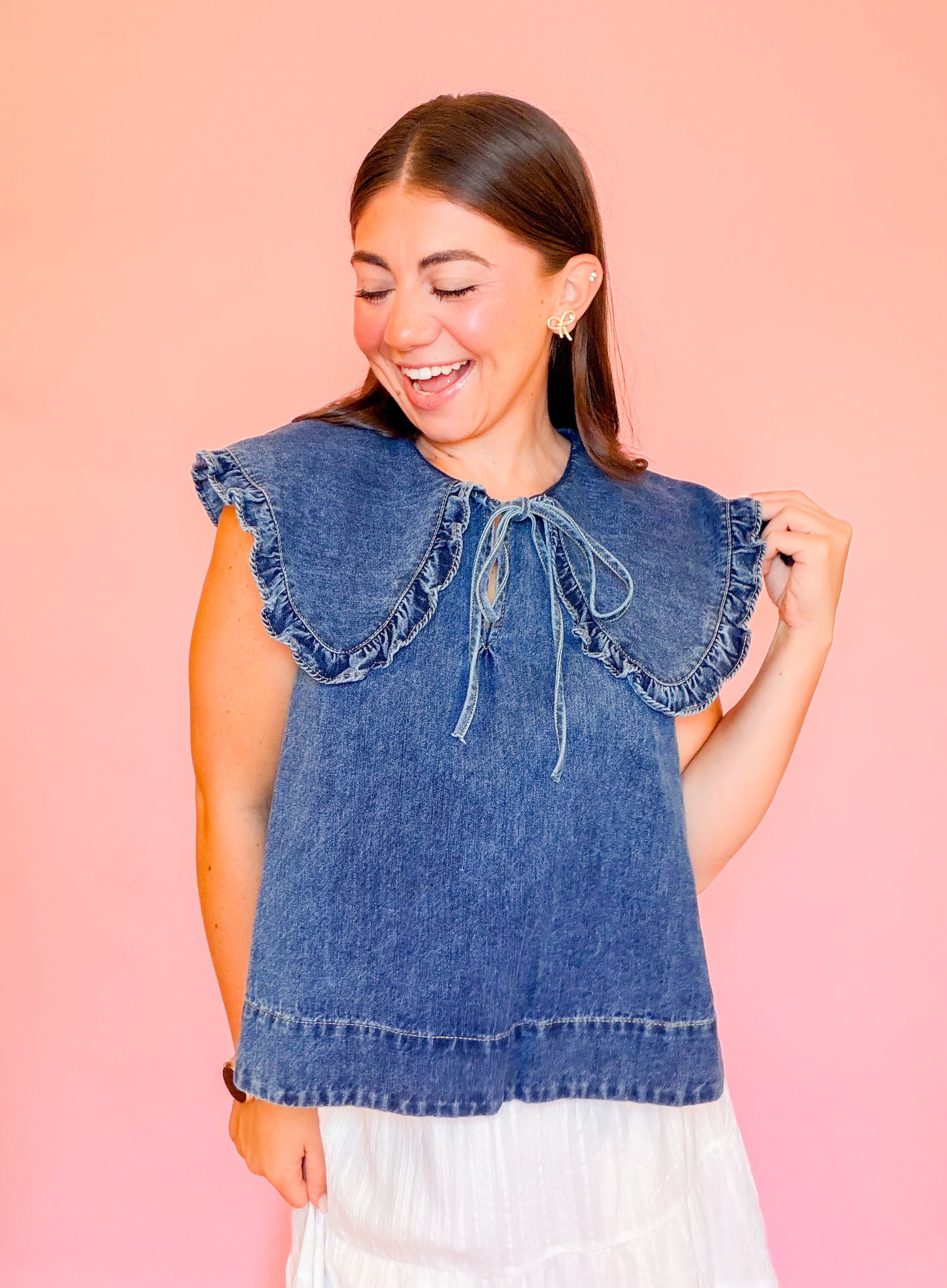 SLEEVELESS DENIM TOP WITH COLLAR