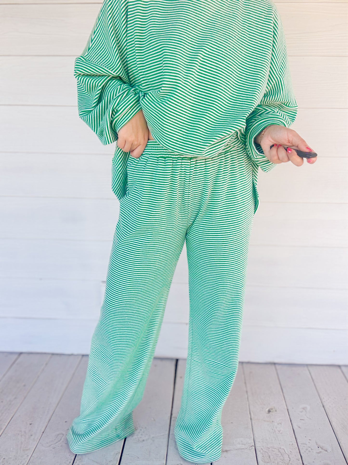 STRIPED FLEECE SLOUCHY DANI BOTTOMS