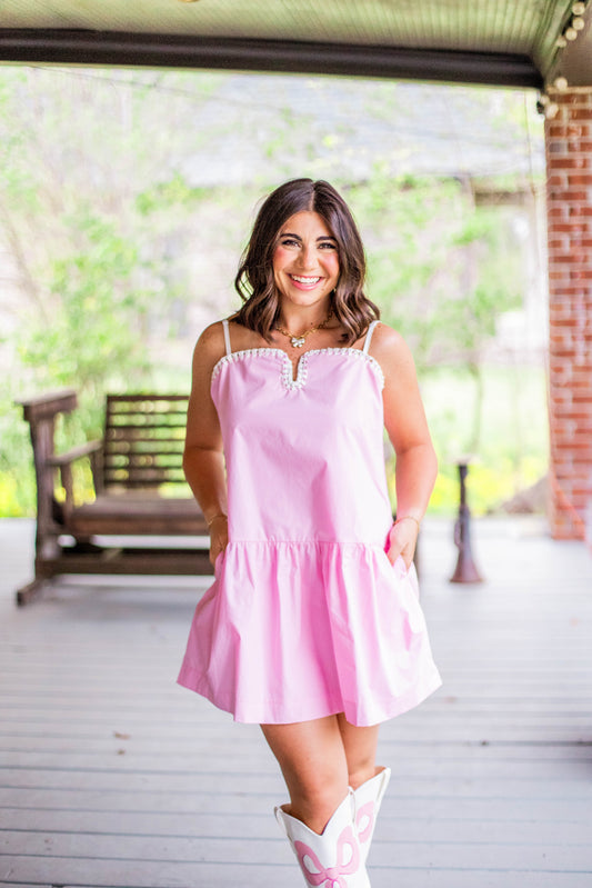 POPLIN DROP WAIST MINI DRESS
