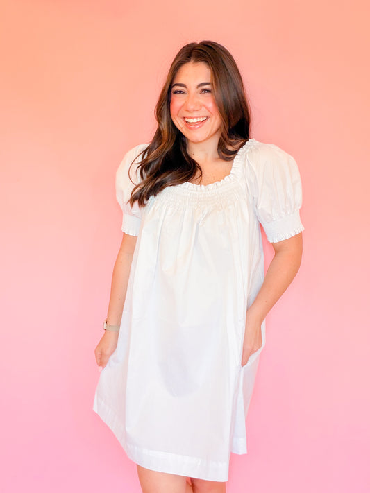 SQUARE NECK SMOCKED BASIC DRESS