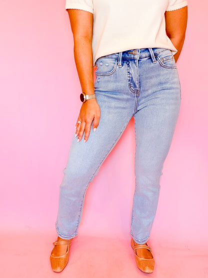 TUMMY CONTROL HIGH RISE CROP SLIM STRAIGHT DENIM