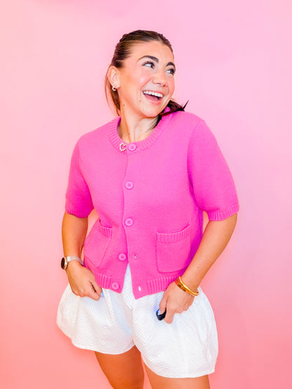 PATCH POCKET CREW NECK CARDIGAN TOP