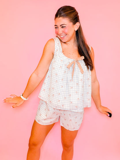 COMBO TIE FLORAL TOP + SHORTS SET