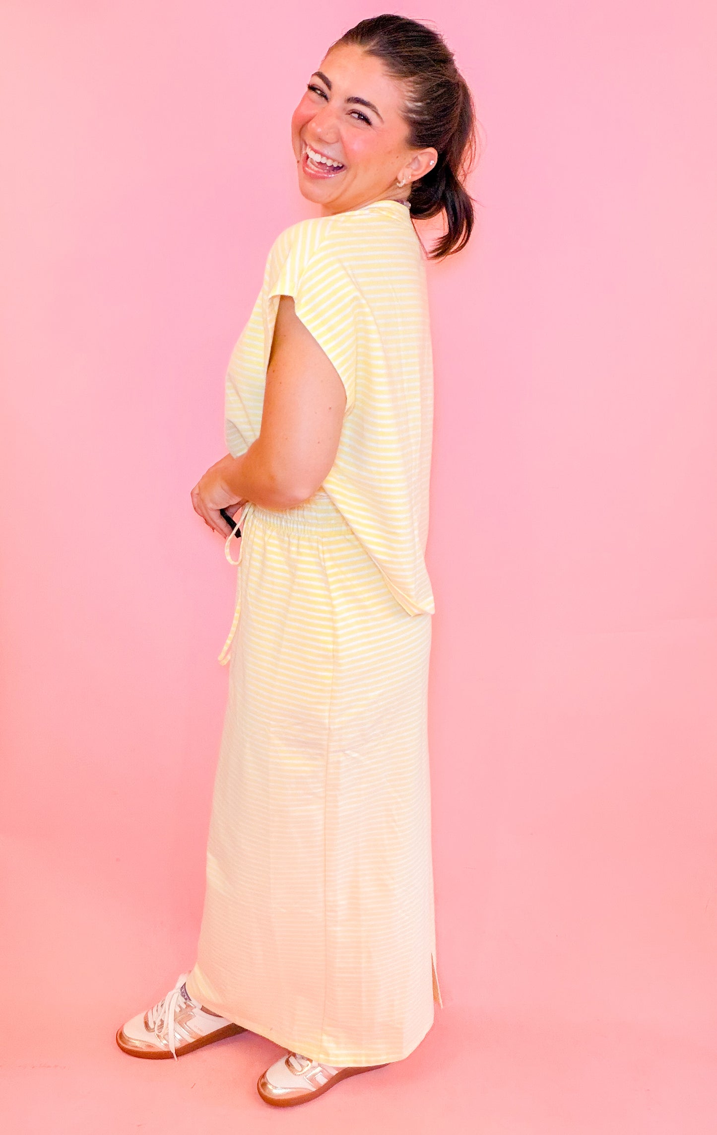STRIPED HENLEY TOP + MIDI SKIRT SET - DAISY
