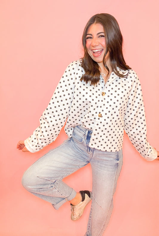 RAGLAN LONG SLEEVE POLKA DOT BOXY JACKET