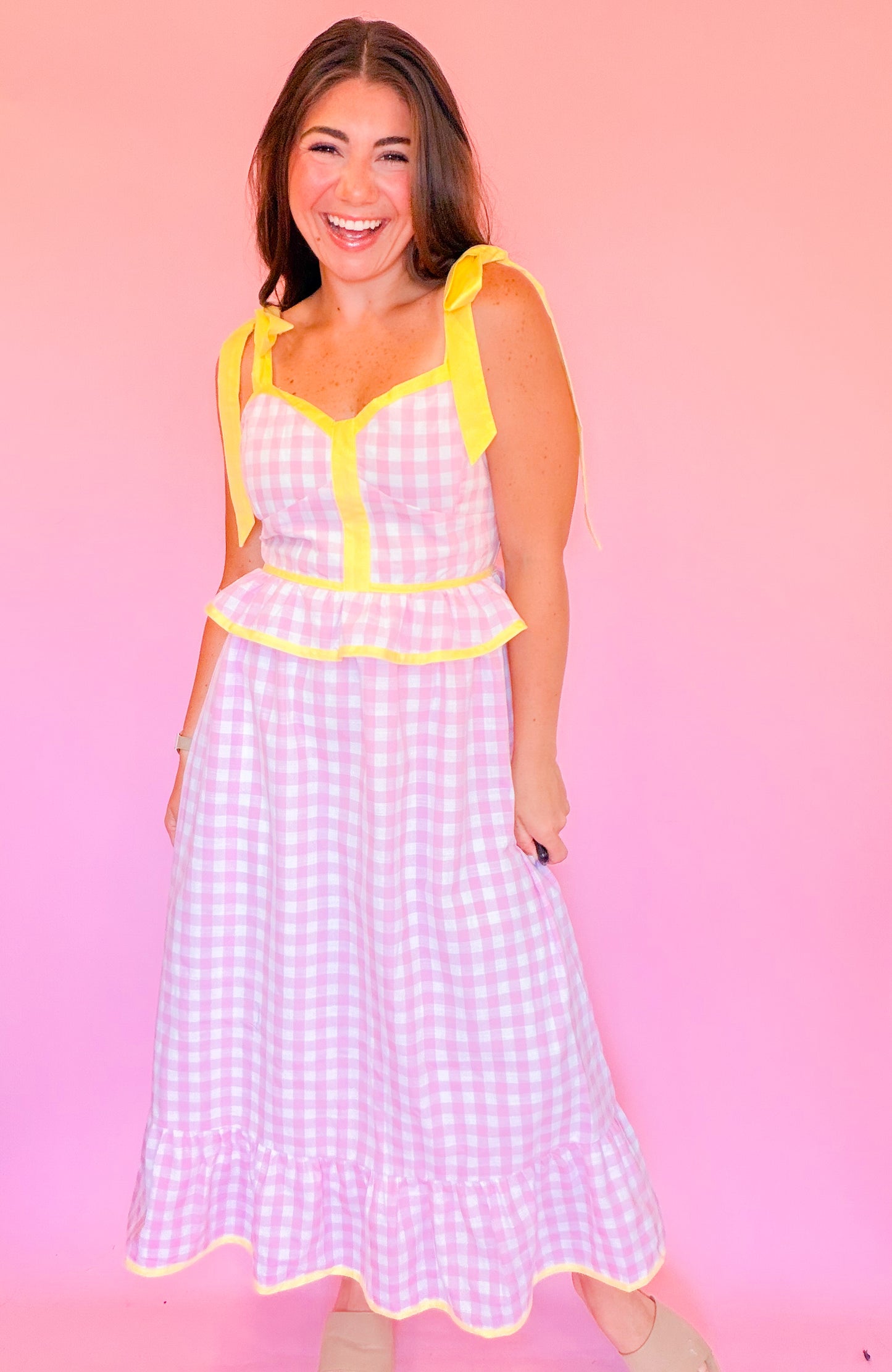 ae sweetheart gingham midi dress SWEETHEART GINGHAM MIDI DRESS