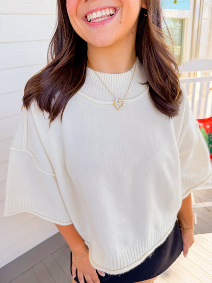 MOCK NECK SHORT SLEEVE SWEATER - IVORY