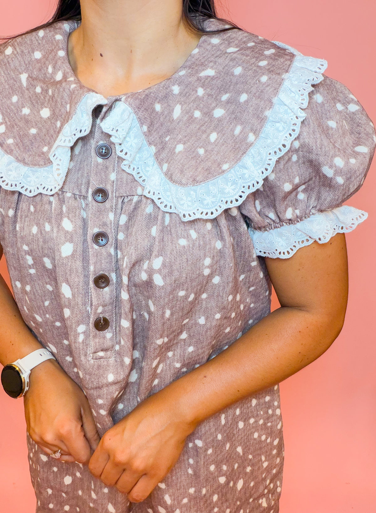 COLLARED MINI BABYDOLL DRESS - DEER