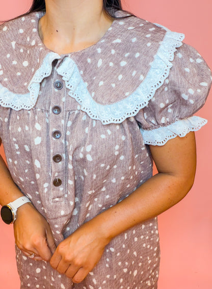 COLLARED MINI BABYDOLL DRESS - DEER