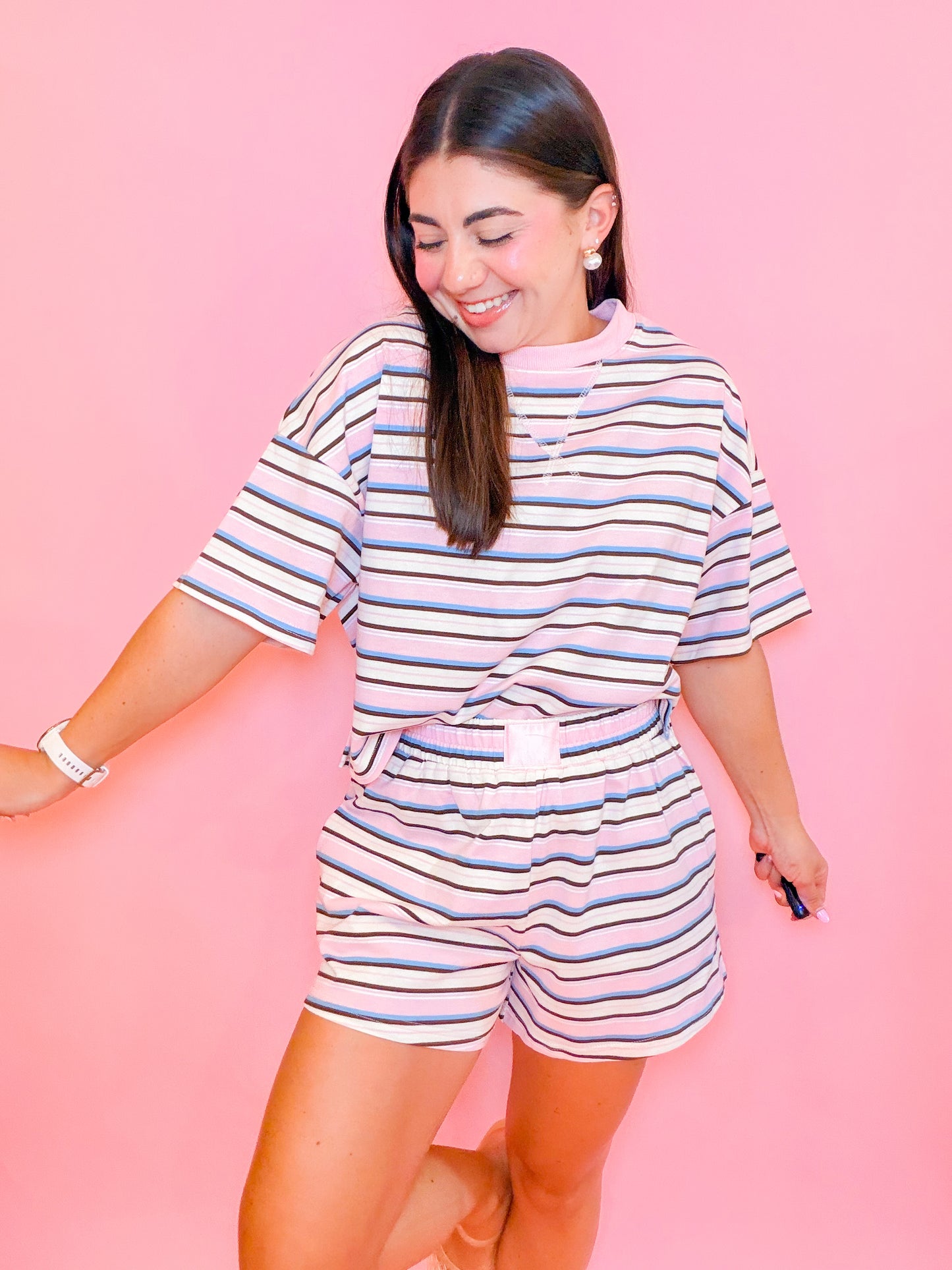 STRIPED BOXY TEE + SHORTS SET - NEOPOLITAN