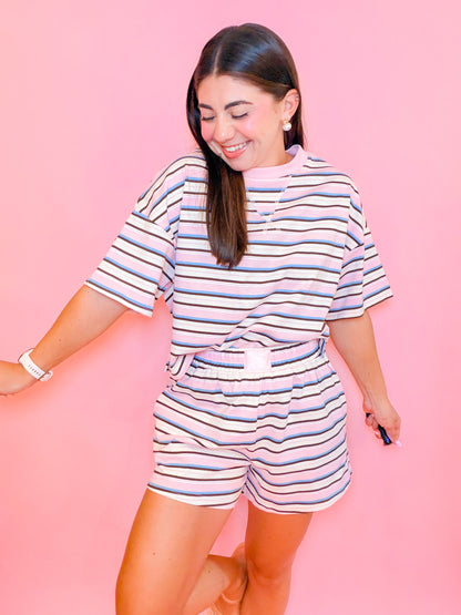 STRIPED BOXY TEE + SHORTS SET - NEOPOLITAN