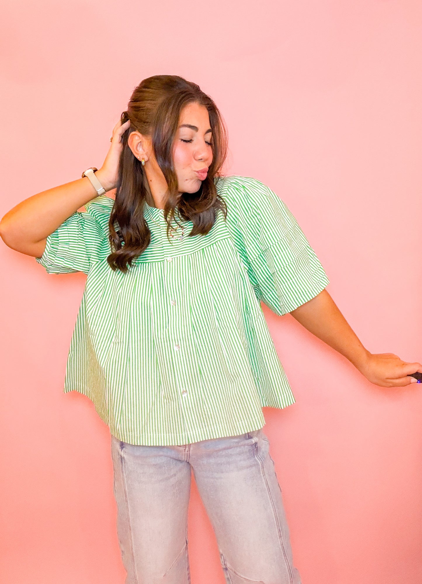 STRIPED PUFF SLEEVE TOP