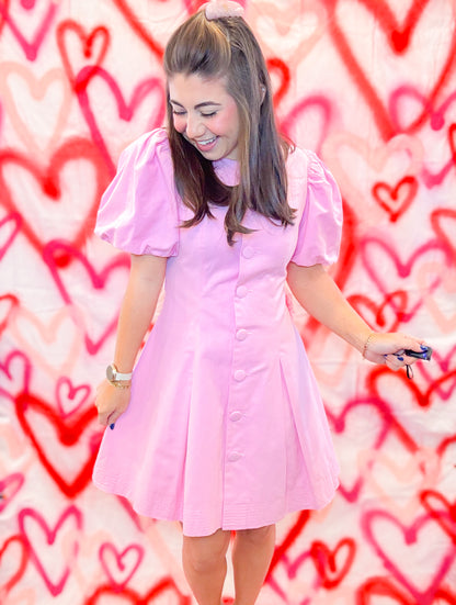 PUFF SLEEVE BUTTON DOWN MINI DRESS