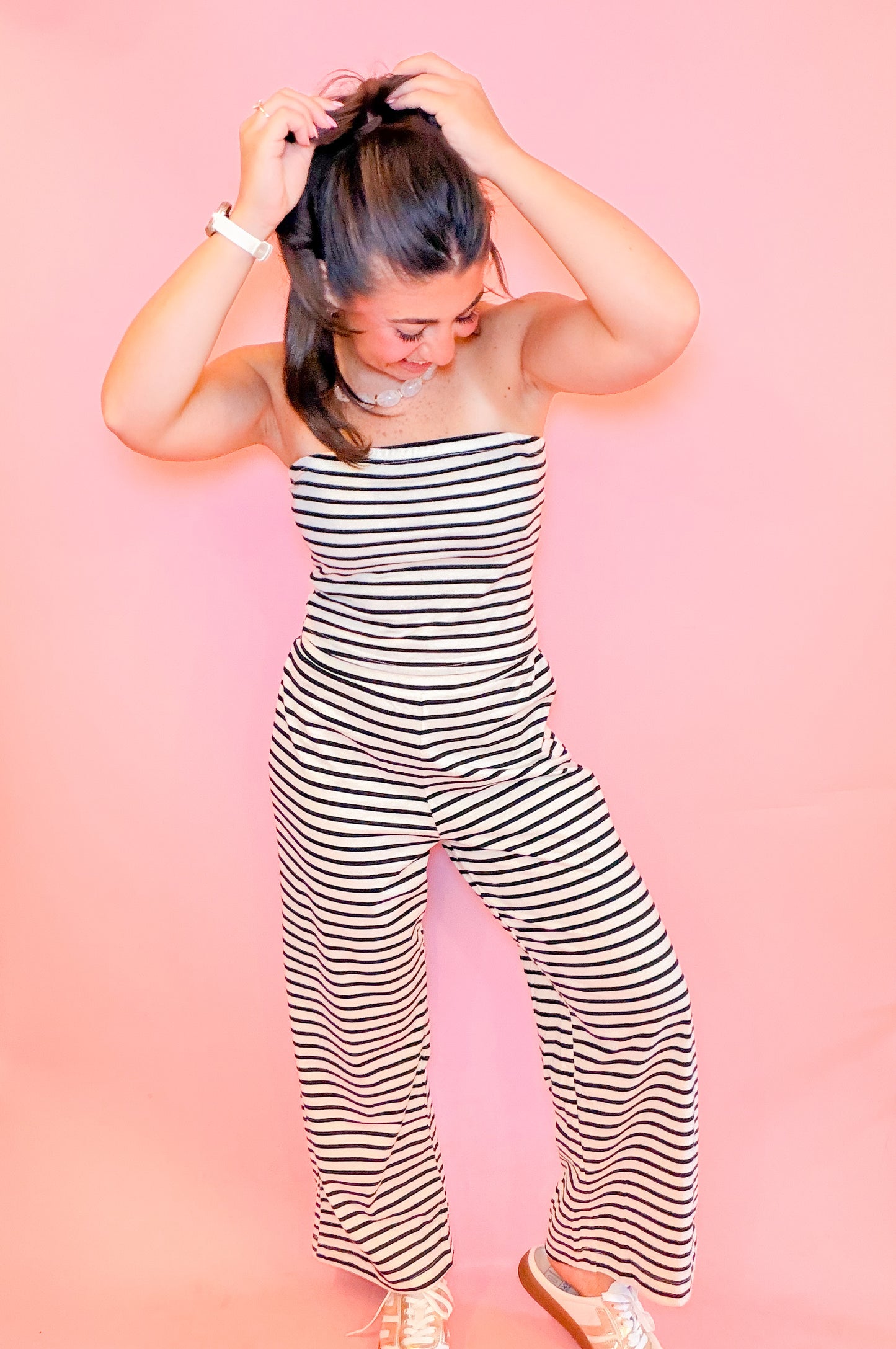 STRIPED KNIT TUBE TOP + PANTS SET