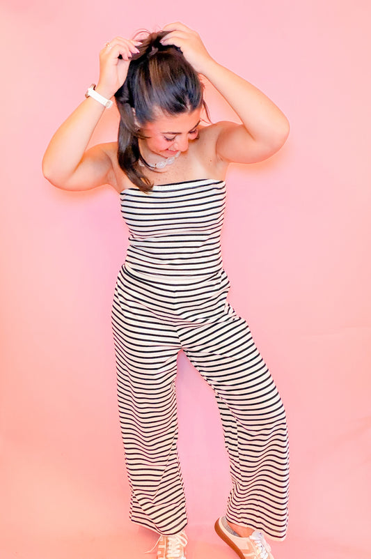 STRIPED KNIT TUBE TOP + PANTS SET