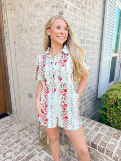 FLORAL BOXY BUTTON-DOWN ROMPER