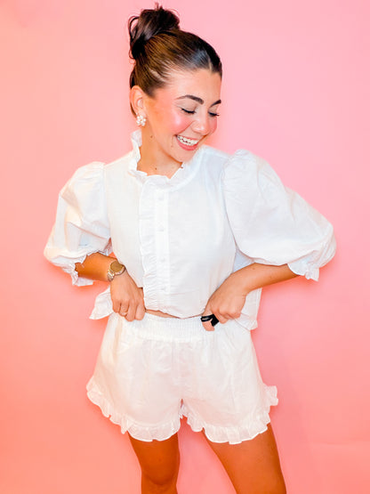 RUFFLE LINEN SHIRT + SHORTS SET