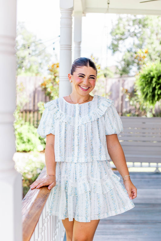 LACE TRIM RUFFLE TOP & SKIRT SET