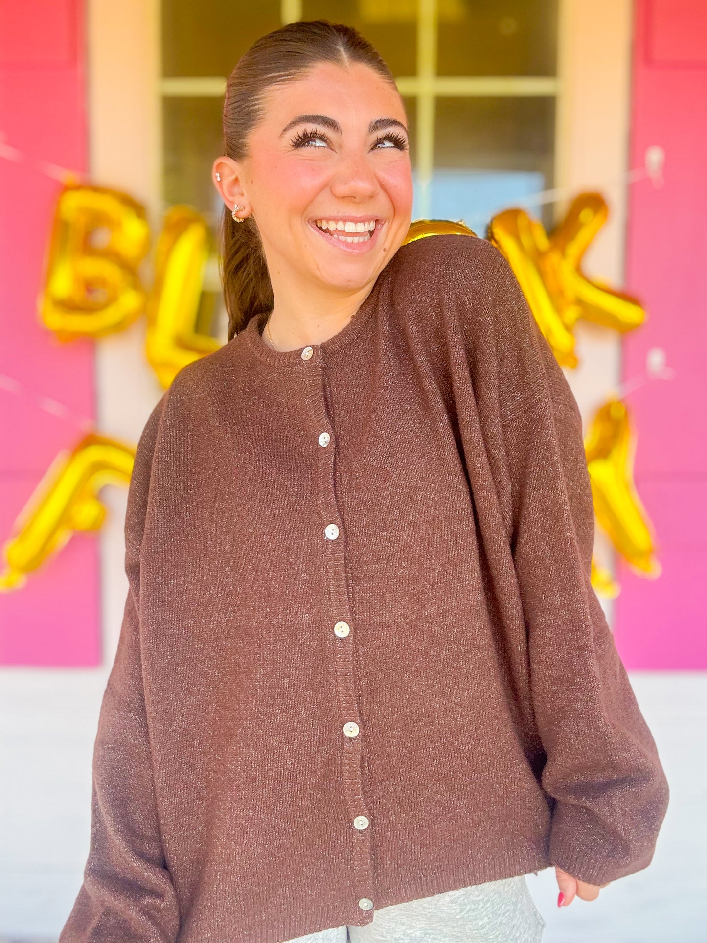 DOORBUSTER LONG SLEEVE CREW NECK SWEATER CARDIGAN - BROWN