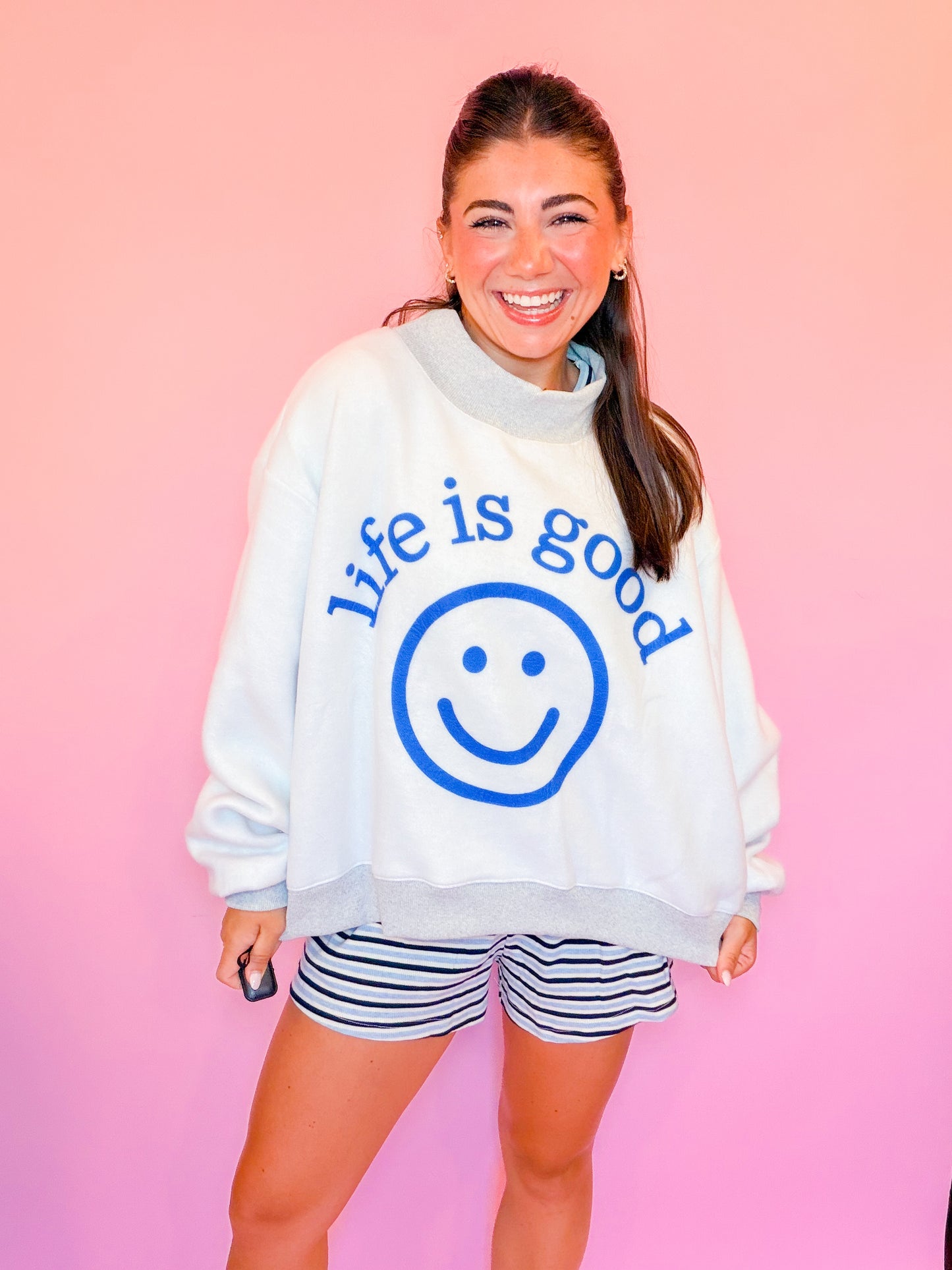 LIFE IS GOOD REVERSIBLE MOCK NECK CROP SWEATSHIRT