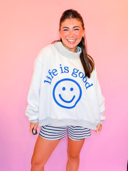 LIFE IS GOOD REVERSIBLE MOCK NECK CROP SWEATSHIRT