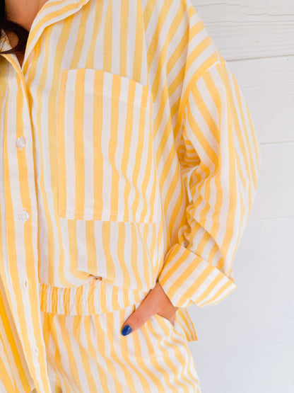 STRIPED OVERSIZED BUTTON-DOWN TOP & SHORTS SET