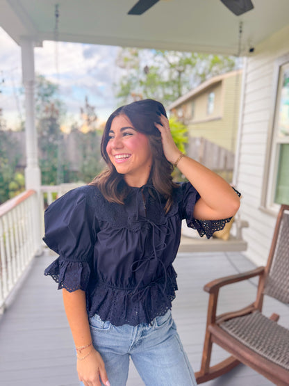 EMBROIDERED BLOUSE WITH FRONT TIES